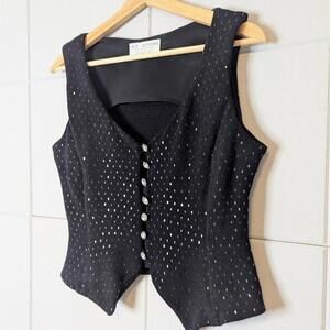Vintage St John Evening sequin knit vest top with rhinestone buttons
